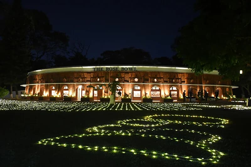 The Rose Bowl illuminated in the evening